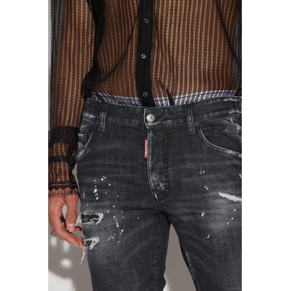 【DSQUARED2/ディースクエアード】BLACK RIPPED LEATHER WASH SKATER JEANS