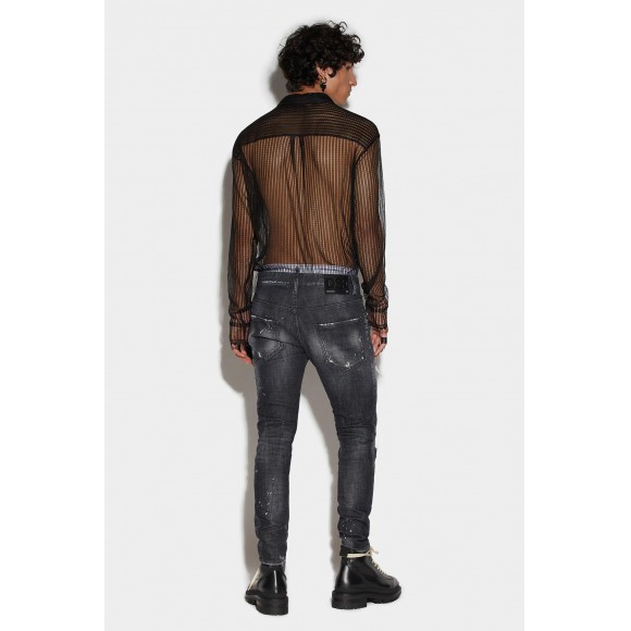 DSQUARED2/ディースクエアード】BLACK RIPPED LEATHER WASH SKATER 