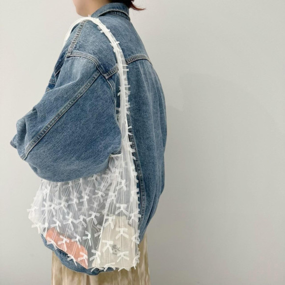 チュールリボントートバッグ