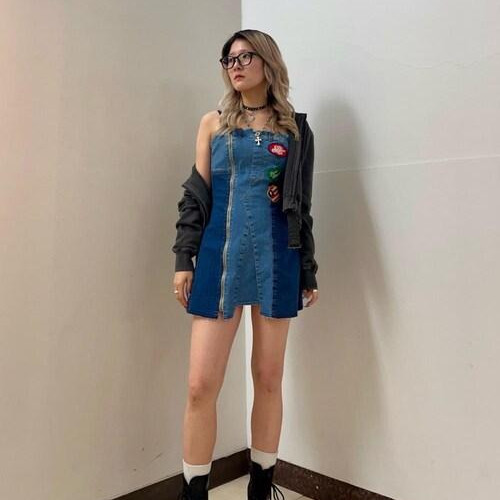 デニムワンピはストレッチが効い...