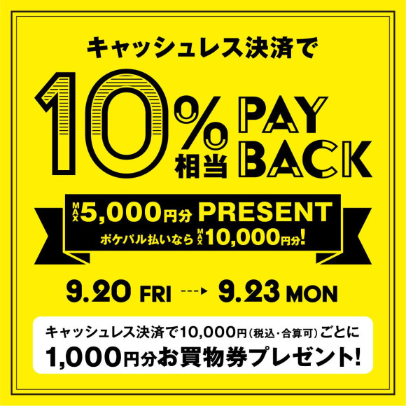 Cashless payment 10% PAY BACK