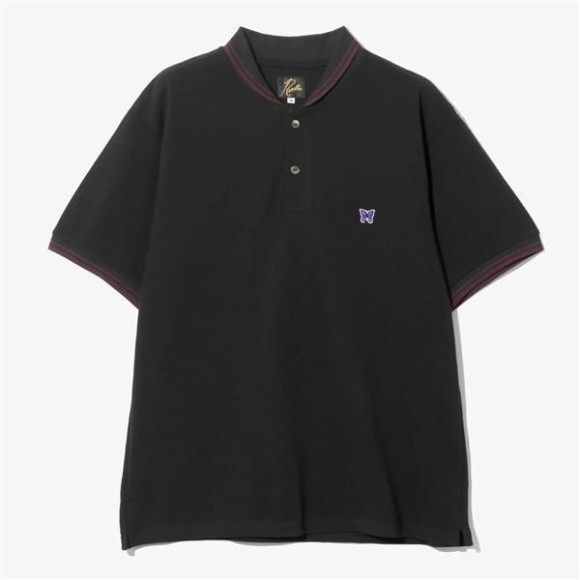 Needles◆ポロシャツ/S/コットン/BLK/無地/TW4SS-N001/TW S/S Polo Bodysuit SALE NEEDLES/ニードルズ/SHAWL COLLAR S/S POLO - COTTON PIQUE