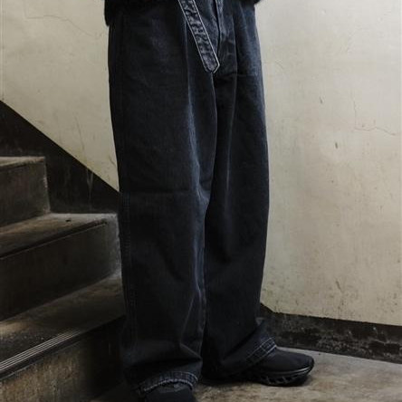 B omnivore/ビーオムニボー/BLACK DENIM BELT LOOSE PANTS ブラックデニムベルトルーズパンツ