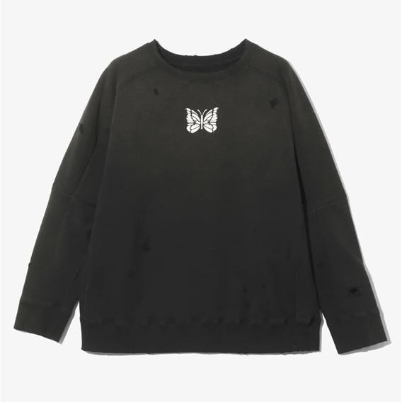 เข็ม NEEDLES/ เสื้อสเวตเชิ้ต /DECONSTRUCTED SWEAT SHIRT - COTTON FRENCH TERRY -BLACK-