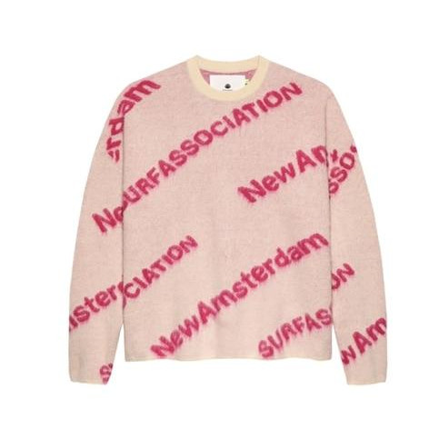 New Amsterdam Surf Association/ニューアムステルダムサーフアソシエーション/JACQUARD KNIT ECRU/MAGENTA クルーネックニット