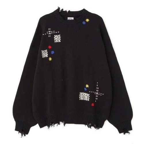B omnivore/ビーオムニボー/HAND STITCH CREWNECK KNIT ハンドステッチクルーネックニット
