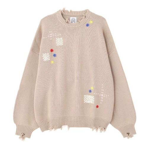 B omnivore/ビーオムニボー/HAND STITCH CREWNECK KNIT ハンドステッチクルーネックニット