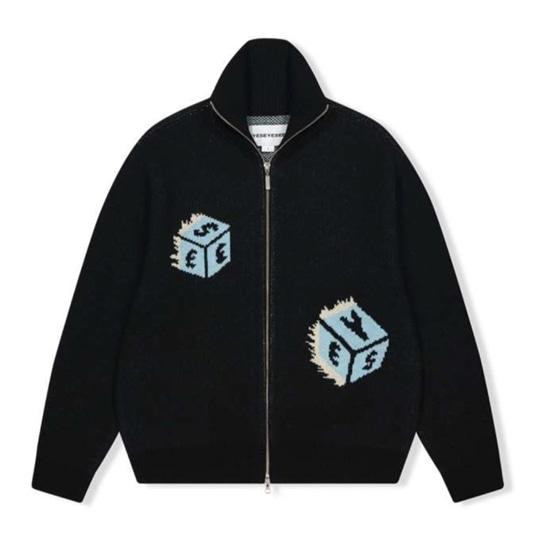 SALE YESEYESEE/イエスアイシー/Y.E.S Dice Full Zip-up Knit Cardigan カーディガン