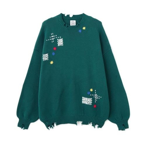 B omnivore/ビーオムニボー/HAND STITCH CREWNECK KNIT ハンドステッチクルーネックニット