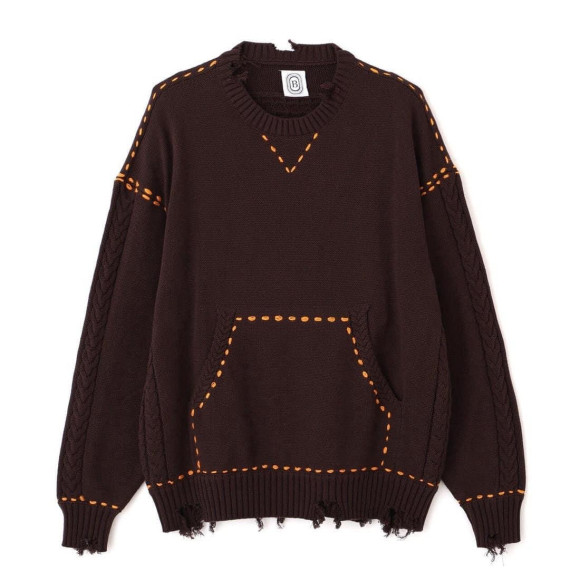 B omnivore/ビーオムニボー/HANDSTITCH CABLE KNIT CN ハンドステッチケーブルニットクルーネック