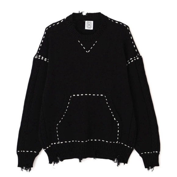 B omnivore/ビーオムニボー/HANDSTITCH CABLE KNIT CN ハンドステッチケーブルニットクルーネック
