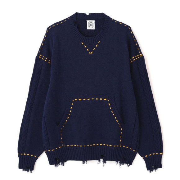 B omnivore/ビーオムニボー/HANDSTITCH CABLE KNIT CN ハンドステッチケーブルニットクルーネック