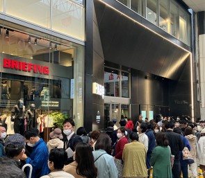 Customers line up at the entrance of HAB@Kumamoto before opening