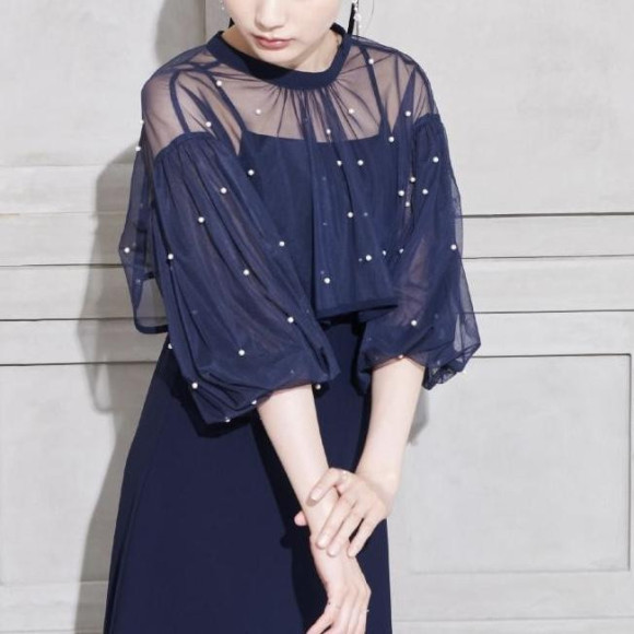 パール付きチュールボレロ×キャミワンピース