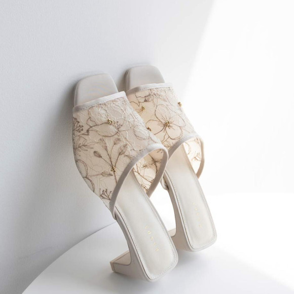 RANDA 【新作！フラワー刺繍レースミュールサンダル】