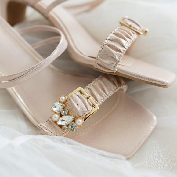 RANDA【新作！ビジュー×ギャザー ミュールサンダル】