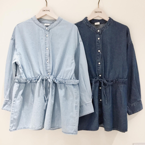 ♡WAIST GATHER DENIM SHIRTS