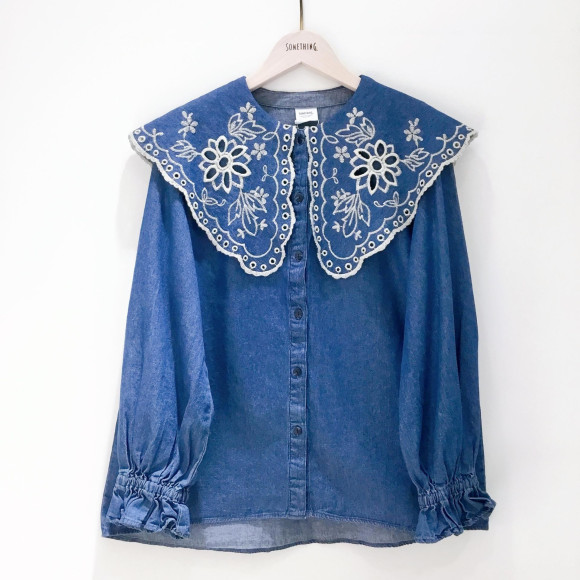 ♡LACE FRILL DENIM SHIRTS