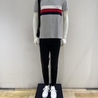 【MENS】チェストカラーブロックスリムポロシャツ