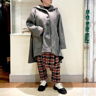 ウール混 ワイドフレアフードコート	