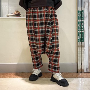 チェック柄サルエルパンツ