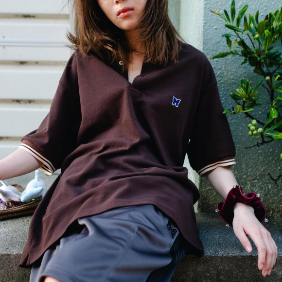 NEEDLES×BEAVER/니들즈×BEAVER/별주 SHAWL COLLAR S/S POLO - COTTON PIQUE -BROWN-폴로 셔츠