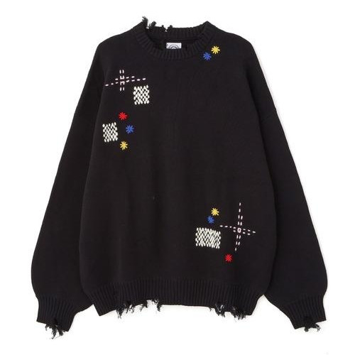 B omnivore/ビーオムニボー　HAND STITCH CREWNECK KNIT ハンドステッチクルーネックニット