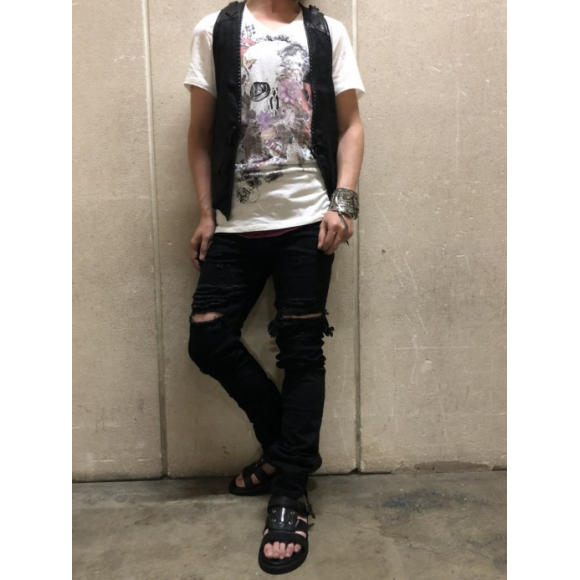 CHIEKO+ チェコプラス 新品タグ付　マーベルト デニムパンツ chuclla｜ワイドシルエット サイドベルト ダメージ デニムパンツ