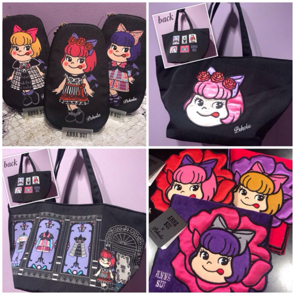 素材綿牛革美品 ANNA SUI 不二家 コラボ ペコラちゃん ハンドバッグ