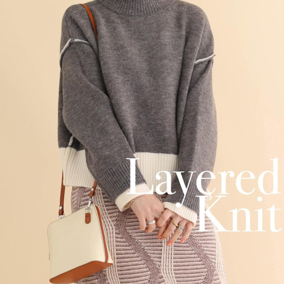 ■ハイネック配色ニット■