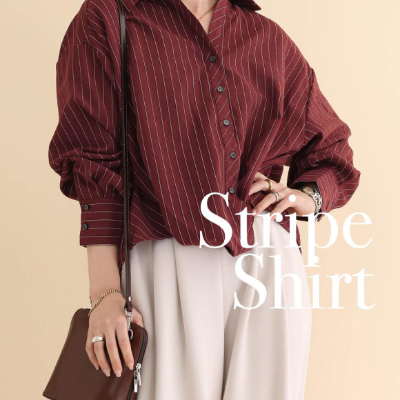 ■ボルドーのストライプシャツ■