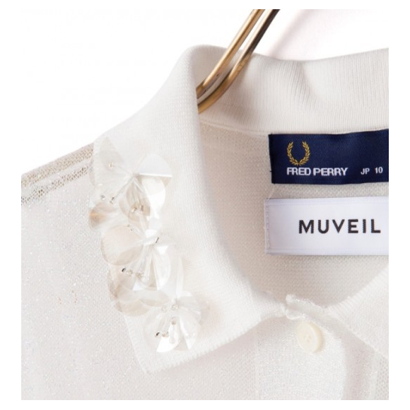 美品　FRED PERRY×MUVEILコラボのレースポロシャツ 極美品 フレッドペリー ポロシャツ ネイビー Lサイズ FZ1779