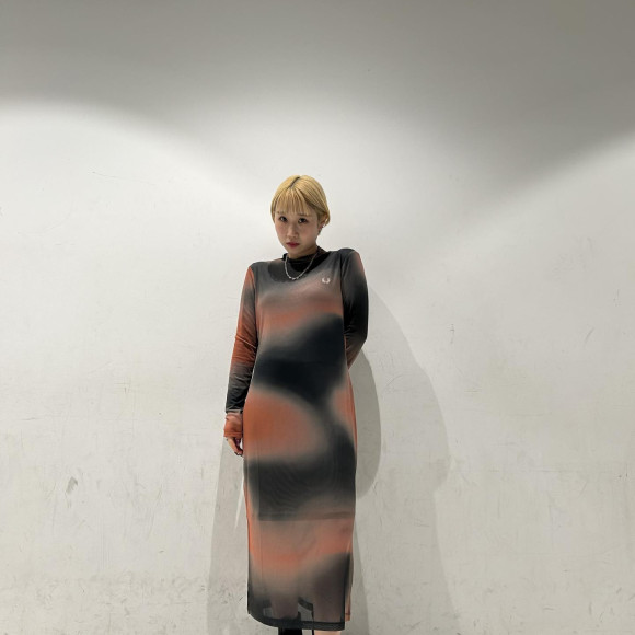 ■ Printed Mesh Mock Neck Dress ■