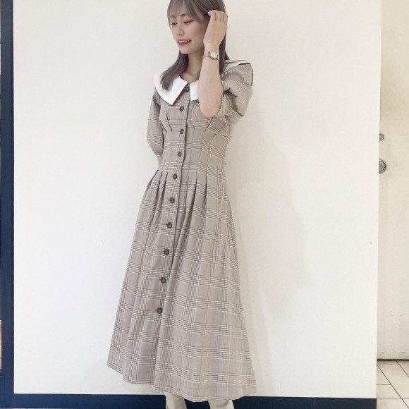 配色衿グランチェックワンピース♡