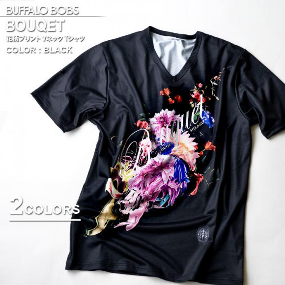 BUFFALO BOBS(バッファローボブズ)BOUQET(ブーケ)花柄プリント Vネック Tシャツです。 
