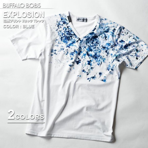 BUFFALO BOBS(バッファローボブズ)EXPLOSION(エクスプロージョン)花柄プリント Vネック Tシャツです。 
