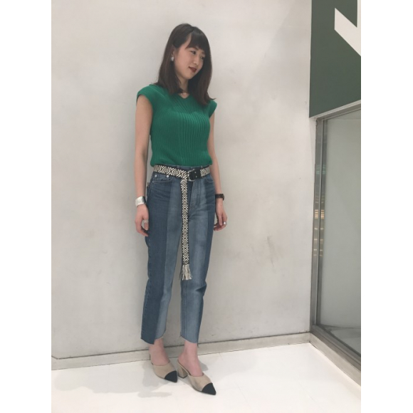 Mila Owen ライトブルー ポンチョ Pontetorto製 ドットセンタープレステーパードパンツ（フルレングス）｜Mila