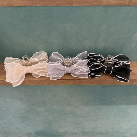 【人気】パールリボンバンスクリップ