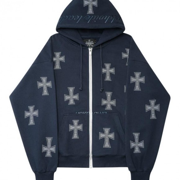 UNKNOWN / アンノウン / Navy Cross Rhinestone Zip Hoodie | LHP