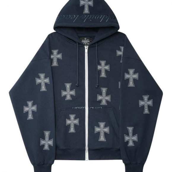 UNKNOWN / アンノウン / Navy Cross Rhinestone Zip Hoodie