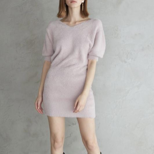 ♡2wayミニシャギーハーフスリーブネックレス付ミニニットワンピース♡