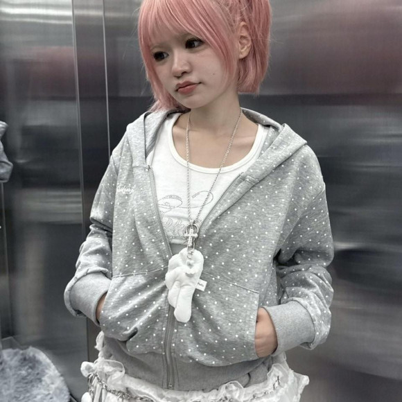 ลายจุดของความนิยม ☆เสื้อคลุมที่มีหมวกคลุมศีรษะไว้กันลมและหิมะซิป