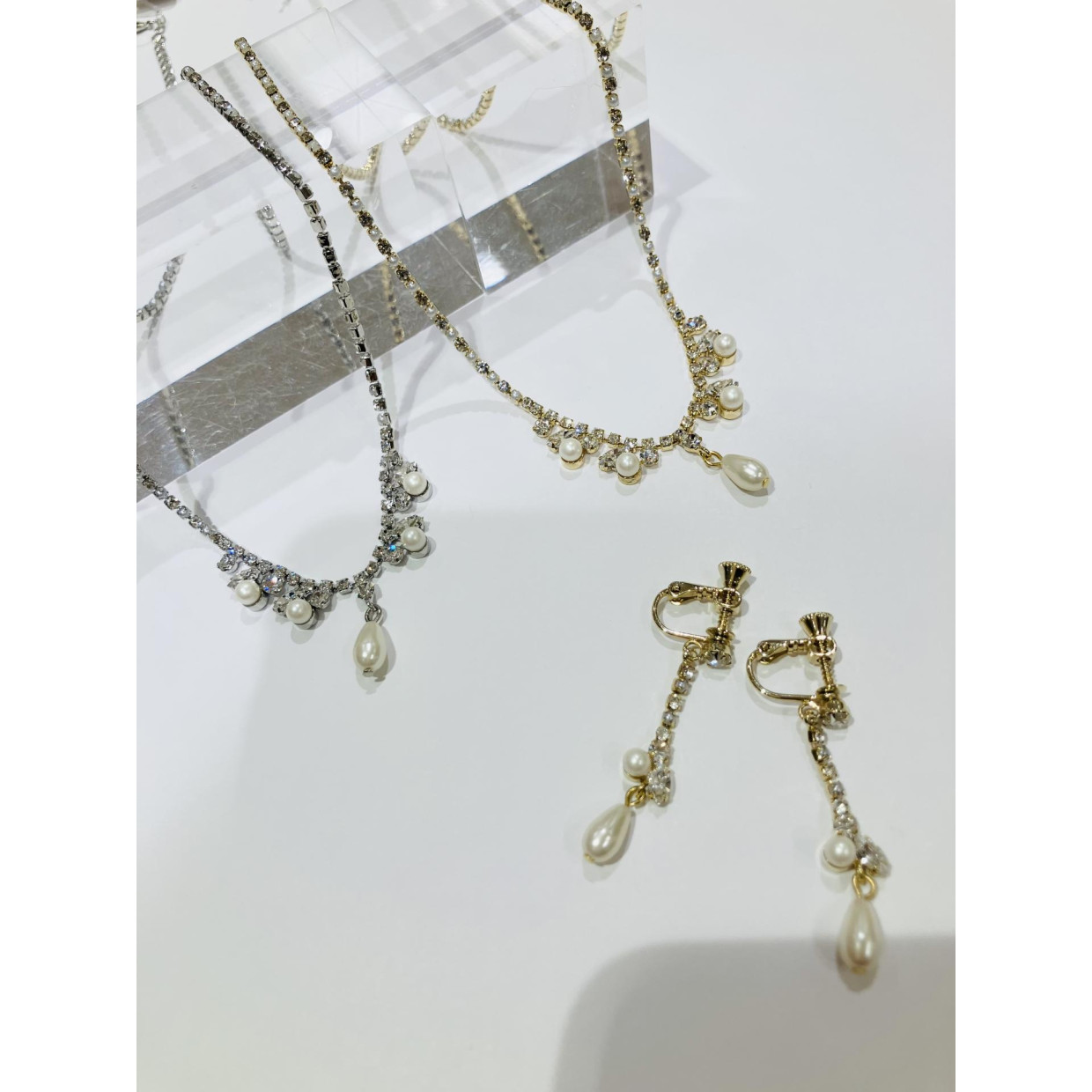 パールビジューネックレス&イヤリング