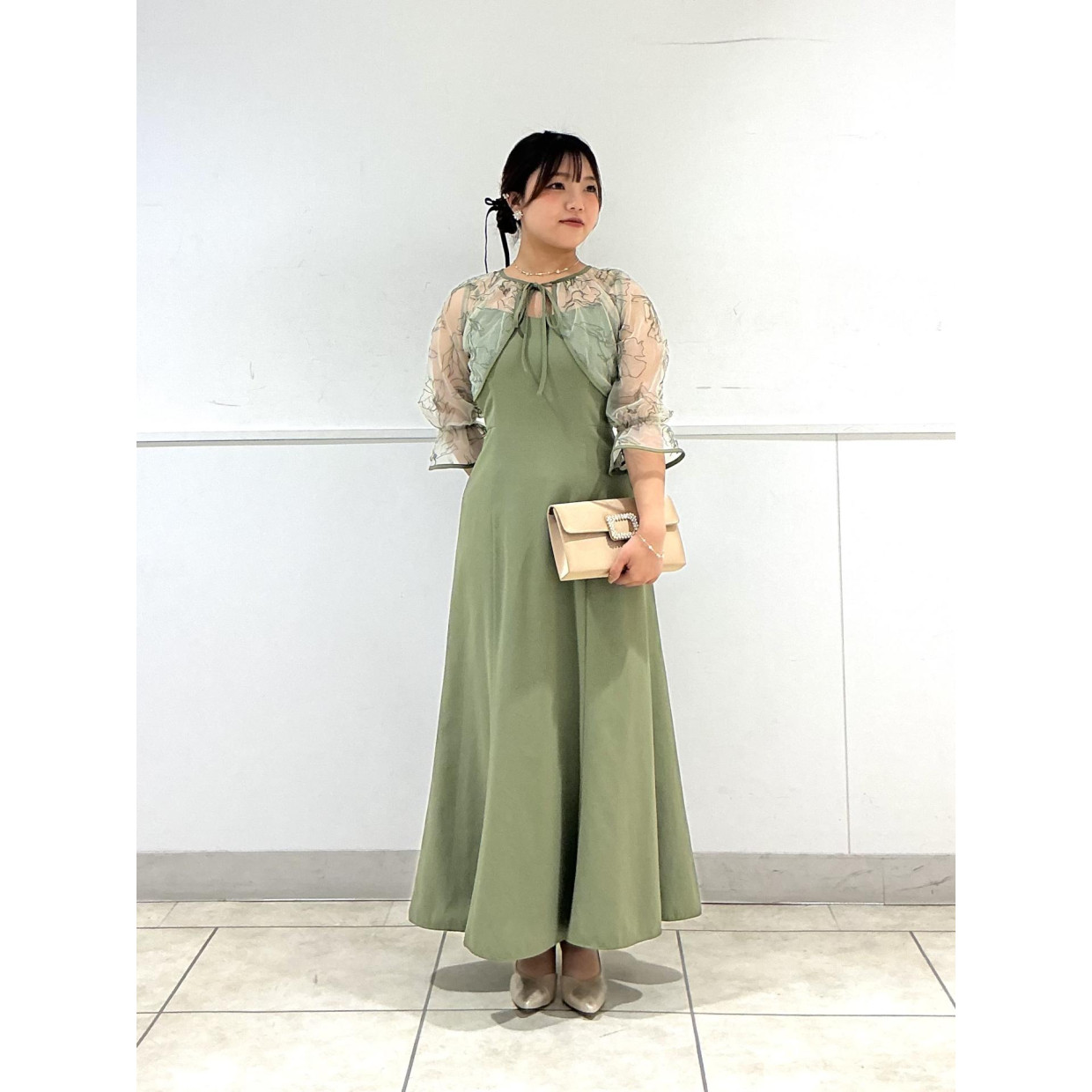 2WAY 線描フラワー刺繍ボレロセットドレス