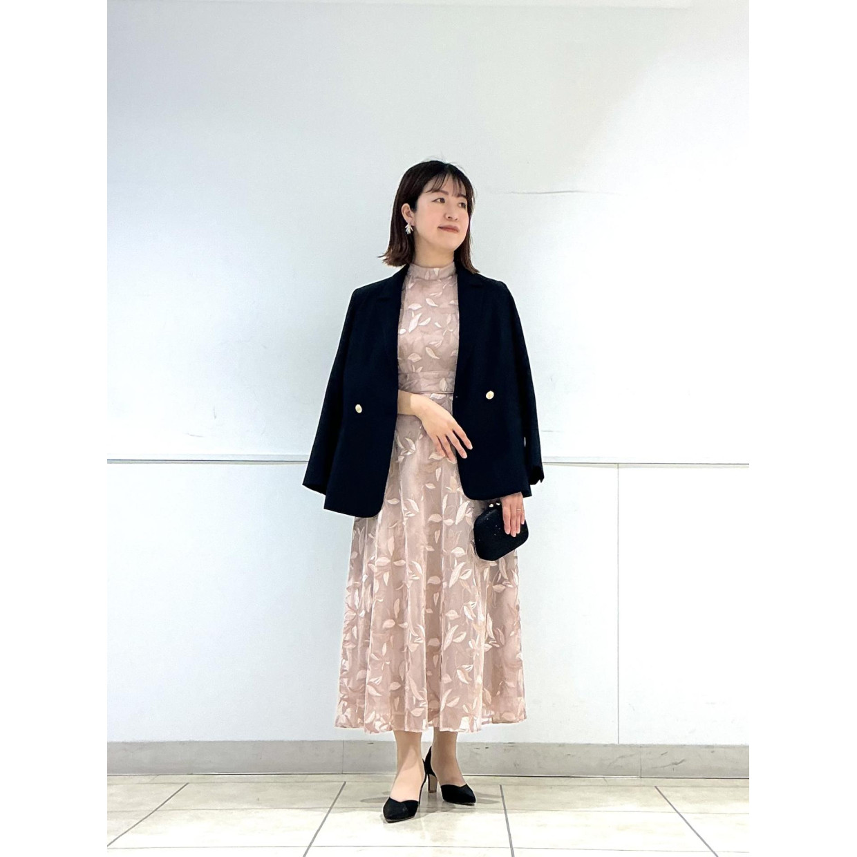 チュール刺繍×ドットチュールプチハイネックフィット＆フレアドレス