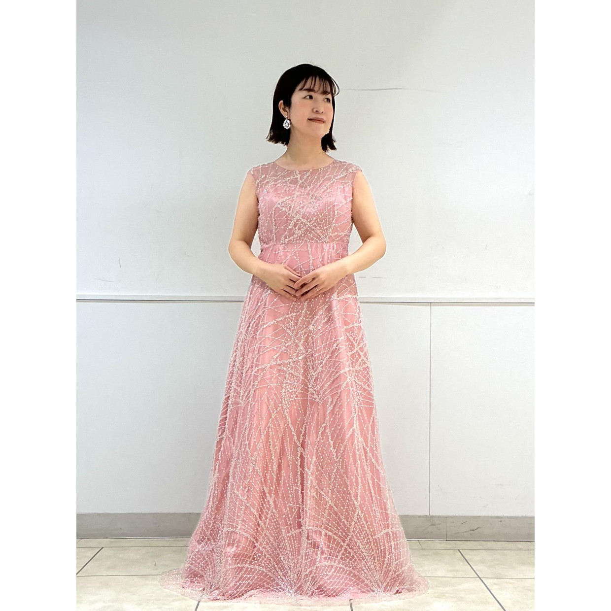 Celesta/チュール×ビーズ・スパンコール刺繍ロングドレス