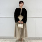 リボンテープ刺繍チュールギャザーフレアドレス