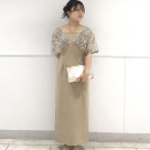 フラワー刺繍レイヤードハイウエストドレス