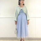 リボンテーブル刺繍チュールギャザーフレアドレス