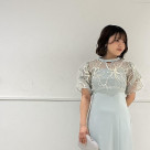 フラワーモール刺繍キーネックブラウス×Ｉラインキャミソールドレス2点セット